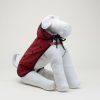 impermeabile per cani con cappuccio, abbigliamento fashion per cani, colore rosso, indossato da manichino