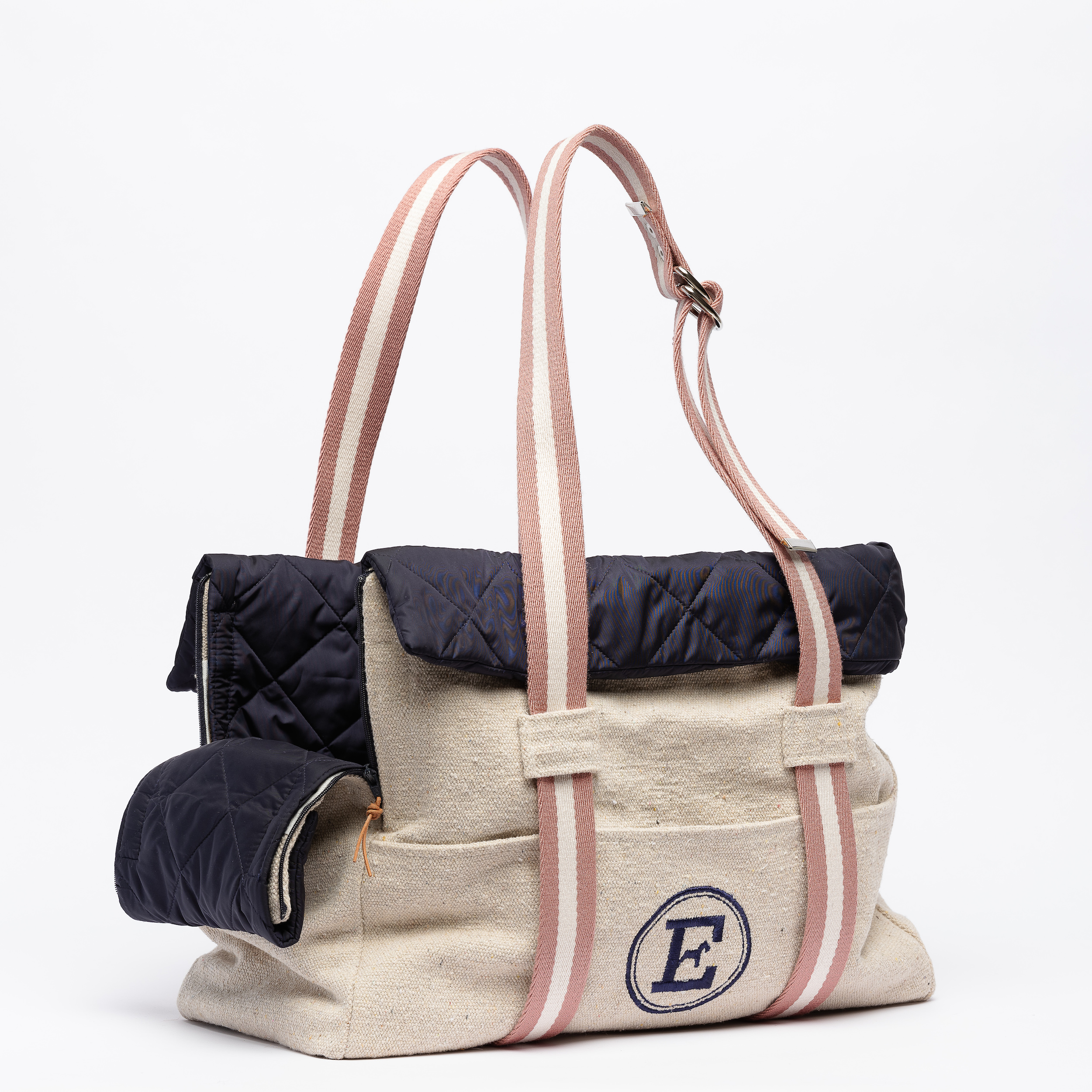 Grande Borsa Portaoggetti Jumbo In Plastica Riciclata Con Stampa Cane Salsiccia Blu - 58x28x48cm, Con Zip E Manici